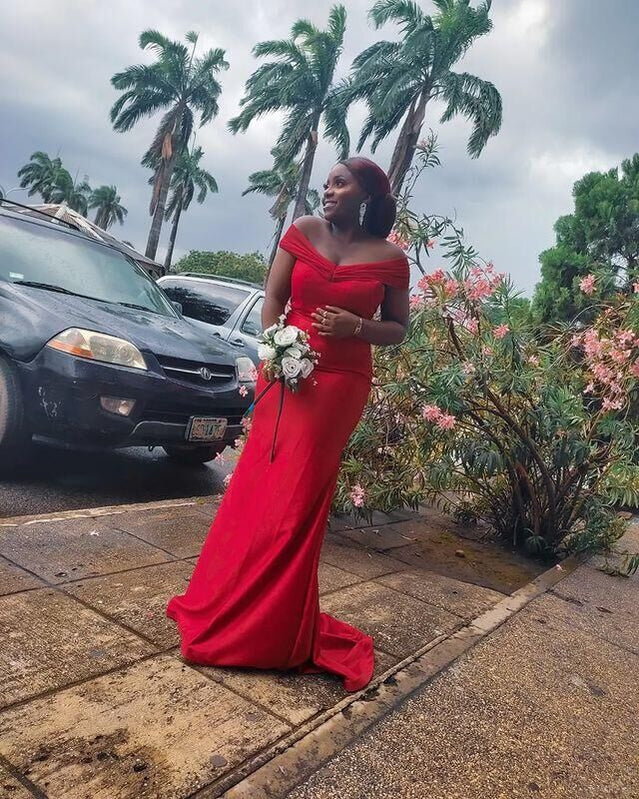 Red Mermaid Off Shoulder Cheap Long Bridesmaid Dresses,WG1497