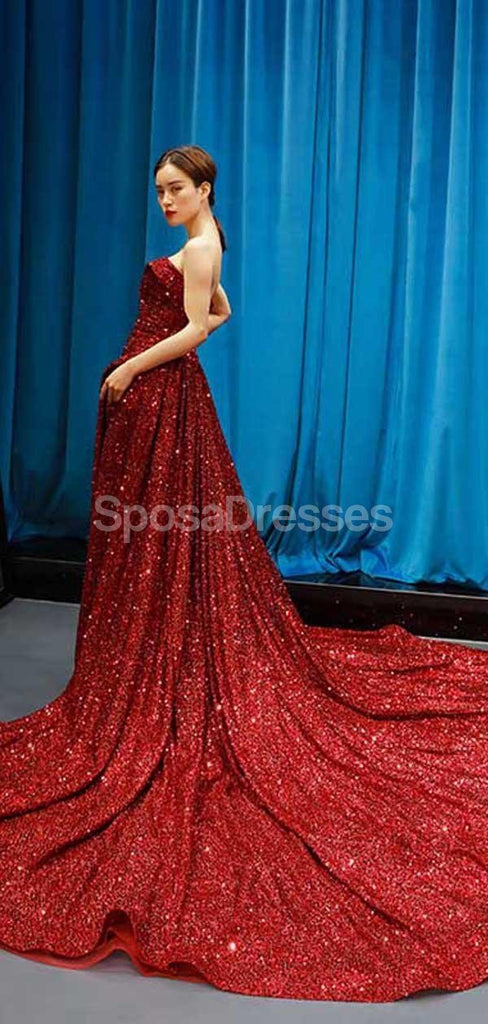 Sweetheart Red Sequin Sparkly Long Evening Prom Dresses, Evening Party Prom Dresses, 12231