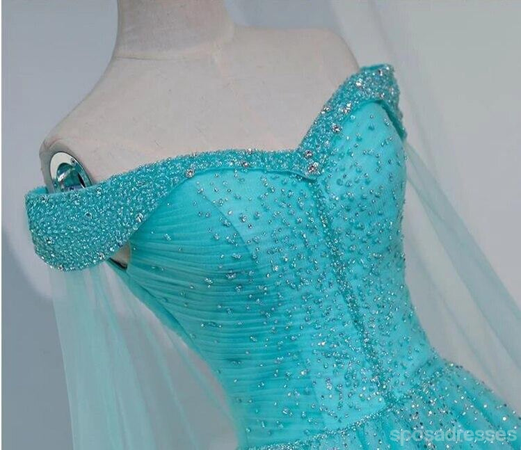 Sparkly Blue A-line Off Shoulder Long Prom Dresses Online, Dance Dresses,12710