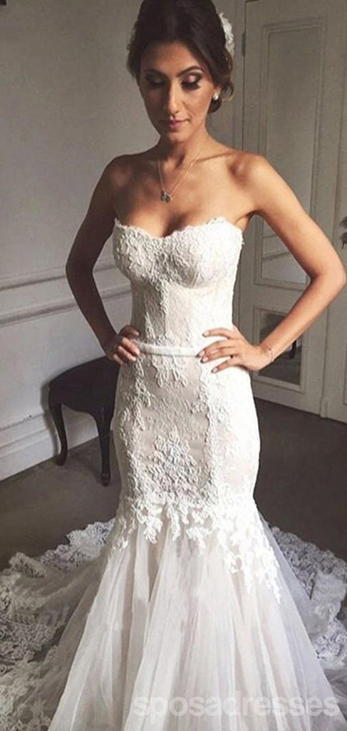 Sweetheart Mermaid Sleeveless Handmade Lace Wedding Dresses,WD768