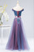 Off Shoulder Blue & Pink Tulle A-line Long Evening Prom Dresses, 17627