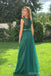 Green A-line Two Pieces Sleeveless Cheap Long Prom Dresses Online,12728