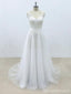 Simple V Neck Tulle Skirt Lace A-line Wedding Dresses Online, WD394