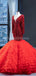 Red Long Sleeves Ruffles Mermaid Evening Prom Dresses, Evening Party Prom Dresses, 12236