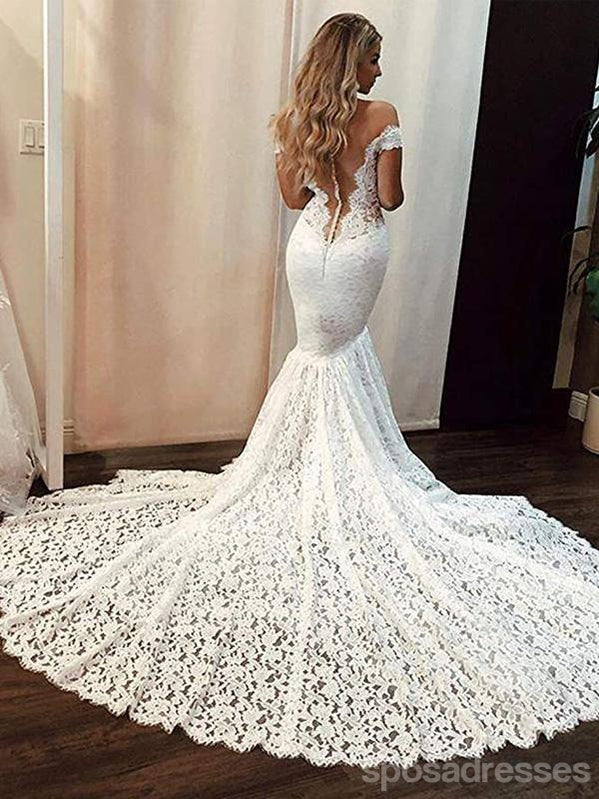 Mermaid Off The Shoulder Lace Wedding Dresses, Cheap Wedding Gown, WD727