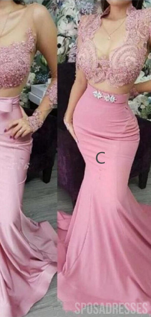 Mismatched Pink Mermaid Lace Applique Long Bridesmaid Dresses Online, WG854
