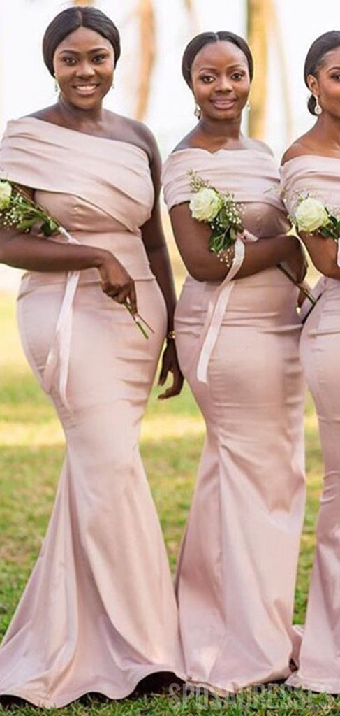 Mermaid One Shoulder Pink Long Bridesmaid Dresses Online, WG871