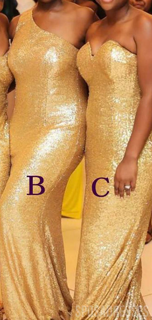Sexy Mermaid Sleeveless Gold Sequin Long Bridesmaid Dresses Online, WG888