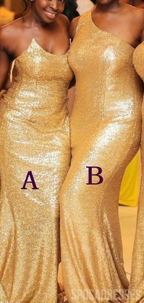 Sexy Mermaid Sleeveless Gold Sequin Long Bridesmaid Dresses Online, WG888