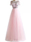 A-line Round Neck Short Sleeves Long Prom Dresses, Sweet 16 Prom Dresses, 12468