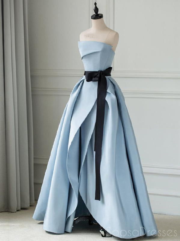 Simple A-line Strapless Blue Long Prom Dresses, Sweet 16 Prom Dresses, 12498