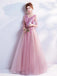 A-line Applique V Neck Long Sleeves Prom Dresses, Sweet 16 Prom Dresses, 12472