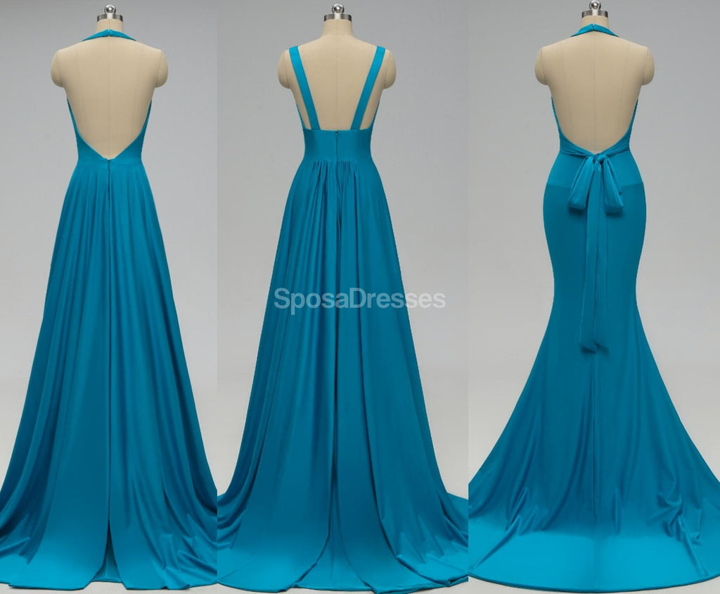 Teal V Neck Side-Slit Cheap Long Bridesmaid Dresses Online, WG298