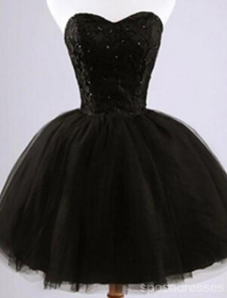 Formal lace little black dress, short homecoming prom dresses, CM0024