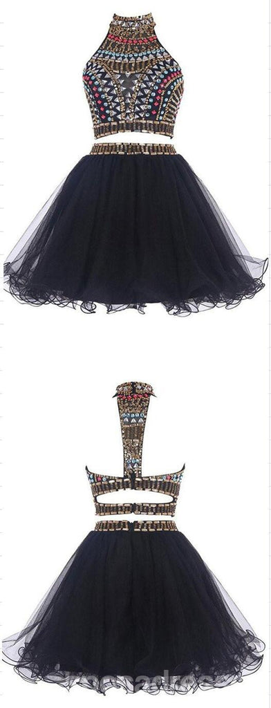 Sexy Two Pieces Backless Black homecoming prom dresses, Black Cocktail Dresses, CM0019