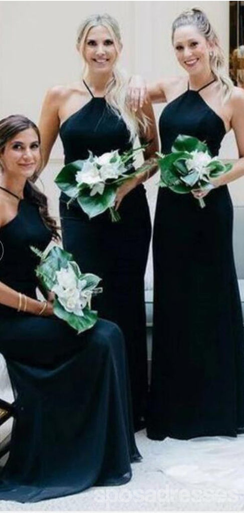 Simple Mermaid Black Halter Cheap Long Bridesmaid Dresses Online,WG1163