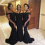 Simple Black Mermaid Off Shoulder Cheap Long Bridesmaid Dresses,WG1225