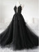 Black A-line Spaghetti Straps V-neck Long Prom Dresses Online,12732