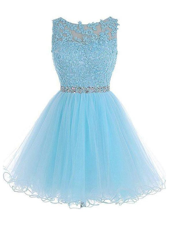 Sexy Open back Light Blue lace Tulle homecoming prom dresses, CM0020