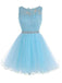 Sexy Open back Light Blue lace Tulle homecoming prom dresses, CM0020