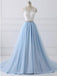 V Neck Lace Straps A line Blue Skirt Long Evening Prom Dresses, 17554
