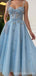 Blue A-line Spaghetti Straps Cheap Long Prom Dresses Online,Dance Dresses,12599