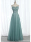 Elegant Blue A-line Spaghetti Straps Maxi Long Prom Dresses,Evening Dresses,13147