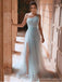 Sky Blue A-line One Shoulder High Slit Cheap Long Prom Dresses,12974