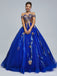 Blue A-line Off Shoulder Sleeveless Cheap Long Prom Dresses Online,13053