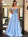 Gorgeous Blue A-line Cold Shoulder Maxi Long Prom Dresses,Evening Dresses,13111