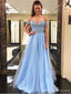 Gorgeous Blue A-line Cold Shoulder Maxi Long Prom Dresses,Evening Dresses,13111