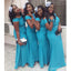 Simple Blue Mermaid Off Shoulder Cheap Long Bridesmaid Dresses,WG1401