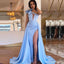 Mermaid Blue One Shoulder High Slit Cheap Long Bridesmaid Dresses Online,WG1173