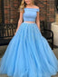 Two Pieces Off The Shoulder Blue Long Prom Dresses, Sweet 16 Prom Dresses, 12512
