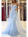 Blue Mermaid Spaghetti Straps Long Prom Dresses Online, Evening Dresses,12653