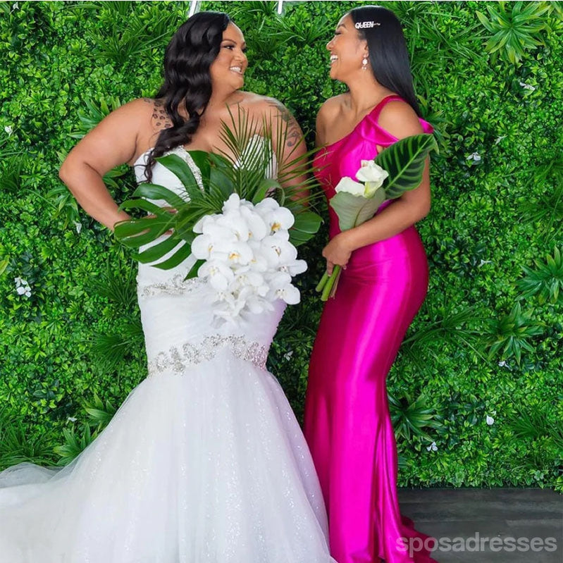 Bright Red Mermaid One Shoulder Cheap Long Bridesmaid Dresses,WG1502