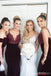 Burgundy Mermaid Spaghetti Straps V-neck Long Bridesmaid Dresses Online,WG1165