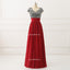 Short Sleeve Sequin Top Red Chiffon Skirt V Neck Custom Bridesmaid Dresses, BD120