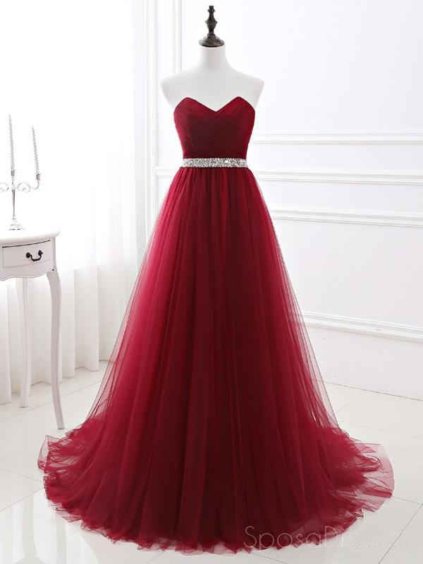 Sweetheart Red A-line Simple Long Evening Prom Dresses, Sparkly Sweet 16 Dresses, 18345