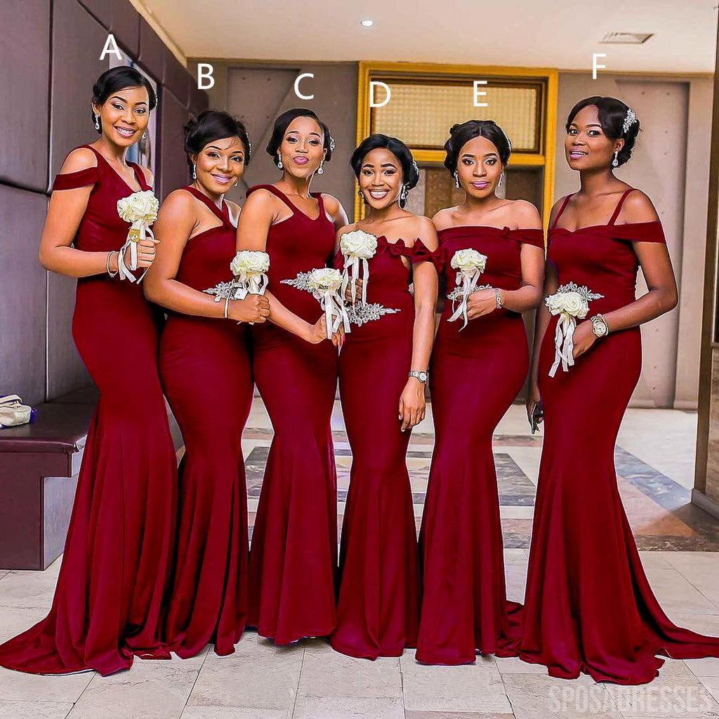 Mismatched Burgundy Mermaid Cheap Long Cheap Bridesmaid Dresses Online, WG934