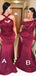 Mismatched Burgundy One shoulder Mermaid Cheap Long Bridesmaid Dresses Gown Online,WG1100