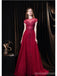 See Through Burgundy A-line Short Sleeves Long Prom Dresses Online,12766