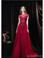 See Through Burgundy A-line Short Sleeves Long Prom Dresses Online,12766