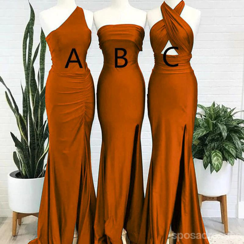 Mismatched Mermaid Burnt Orange Side Slit Long Bridesmaid Dresses Gown Online, WG1023