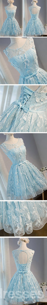 Tiffany Blue Open back Lace Cute Homecoming Prom Dresses, Affordable Short Party Prom Dresses, Perfect Homecoming Dresses, CM313