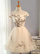 Off Shoulder Straight Neckline Embroidery Tulle Short Homecoming Prom Dresses, CM361