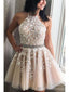 Champagne Halter Short Homecoming Dresses Online, Cheap Short Prom Dresses, CM855