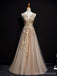Champagne A-line V-neck Cheap Long Prom Dresses Online,12639