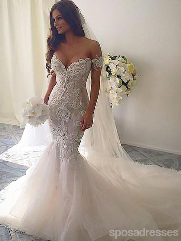 Sexy Off Shoulder Backless Lace Mermaid Wedding Dresses Online, WD420