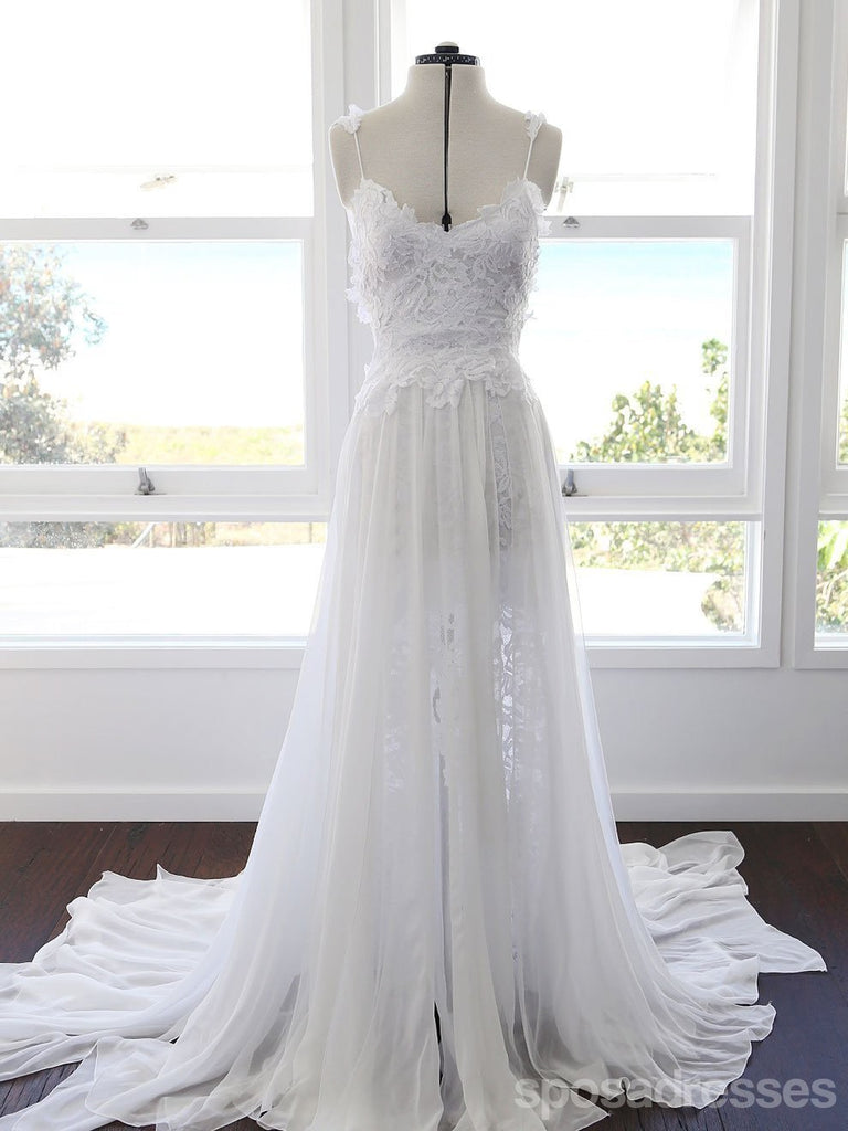 Sexy Backless Side Slit Beach Wedding Dresses Online, Cheap Beach Bridal Dresses, WD455